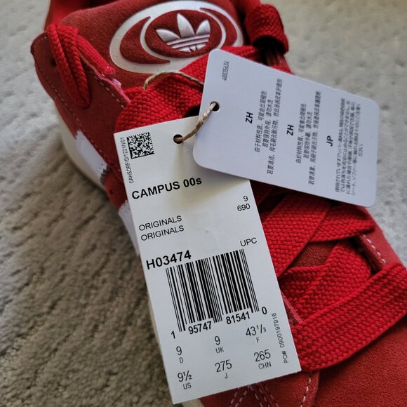 Size 9.5 - Adidas Campus 00s Better Scarlet Cloud White - H03474 - AUTHENTIC NEW - Picture 9 of 10